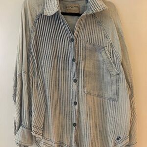 We The Free Blue and Cream Striped Button Down Shirt